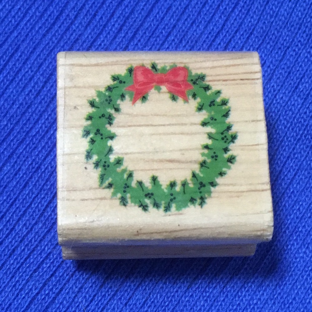 CHRISTMAS Wreath” Wood Mount Rubber Stamp